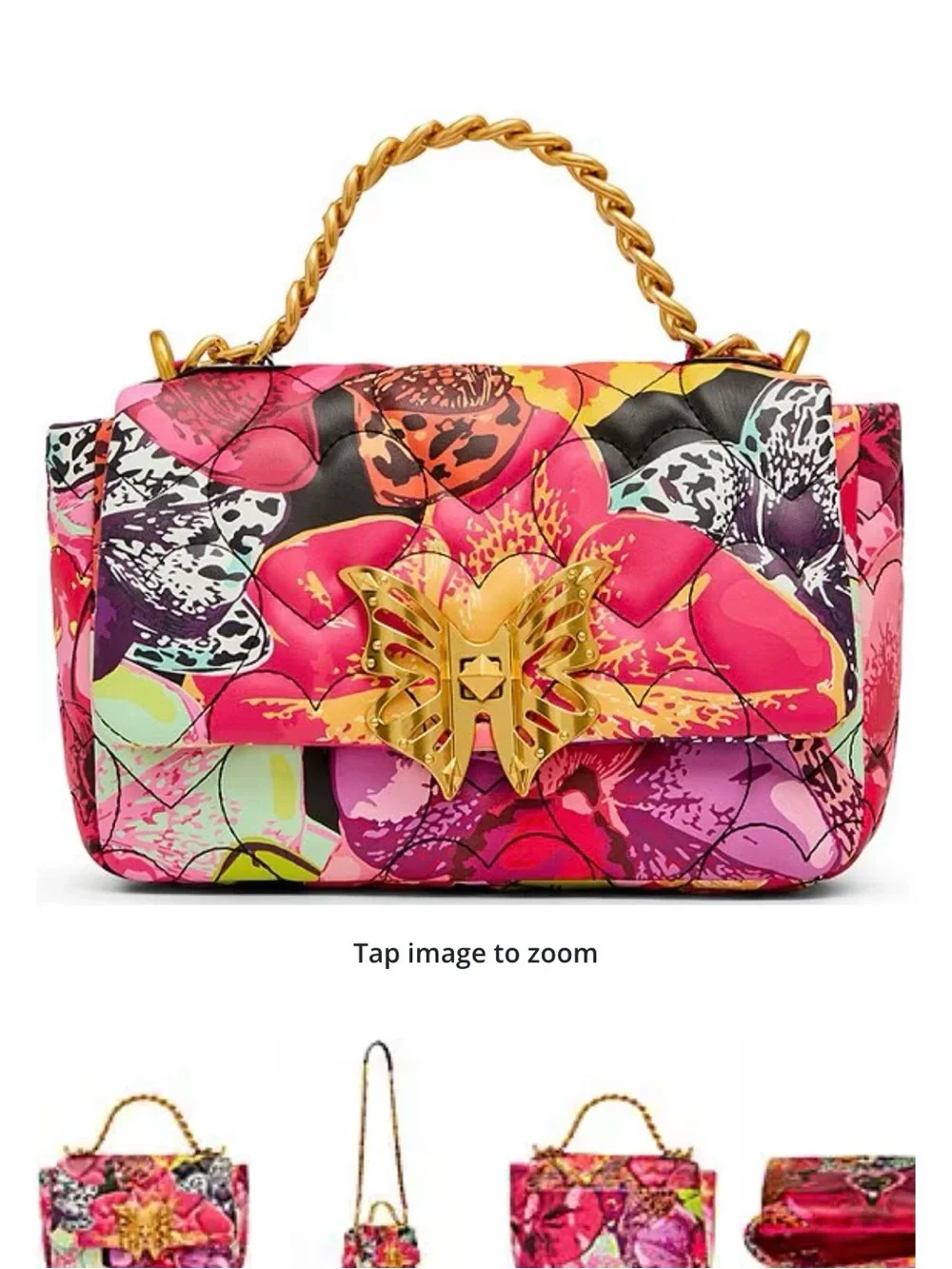 Betsey Johnson Butterfly ๐ Puffed Flap Crossbody Bag. Gold Hardware Floral ๐ฆ๐NWT - Picture 4 of 13